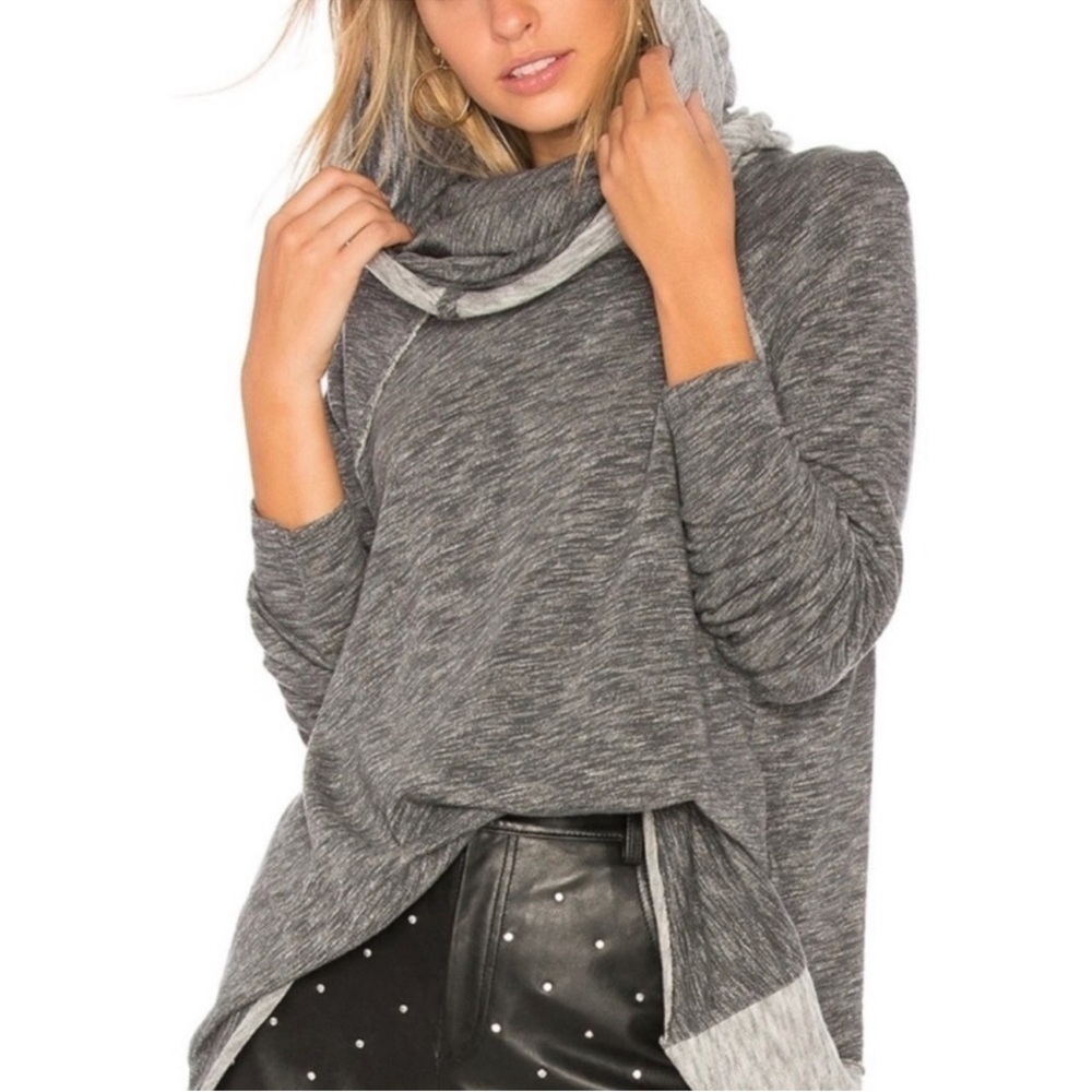 Free People Beach Cowl Neck Cacoon Pullover Cotton gray Top 100% Cotton